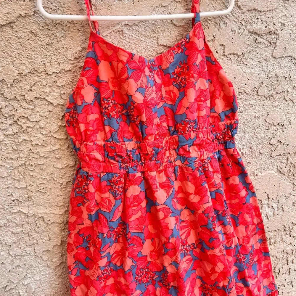 Gap Kids Pink and Blue Floral Linen Blend Sundress Size Large (10-11y)